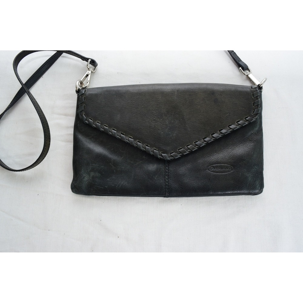 Overland Crossbody Bag Small Black Leather Whipstitch Envelope Women Purse